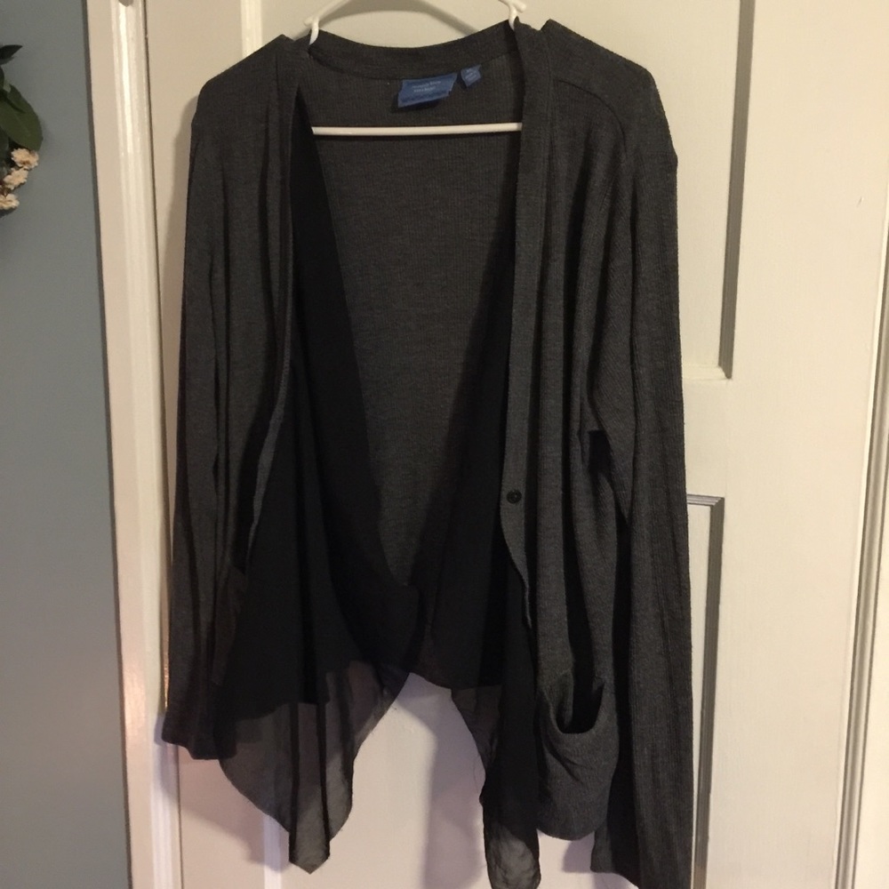 Gray cardigan with black detail